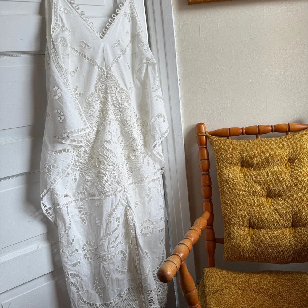 ZARA White Embroidered Lace Maxi Dress NWT Boho Cotton Slip Beach Resort ZW XS - Picture 9 of 14